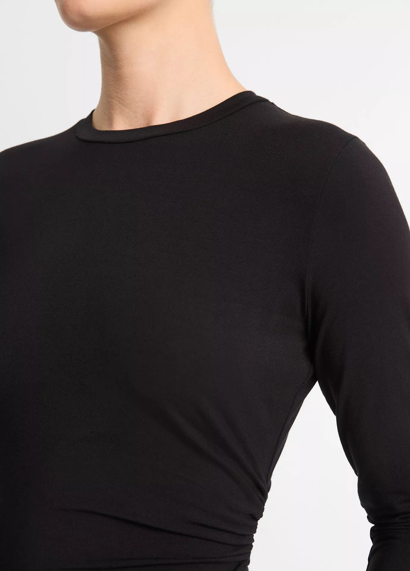 Vince Black Draped Long-Sleeve Crew Neck Top