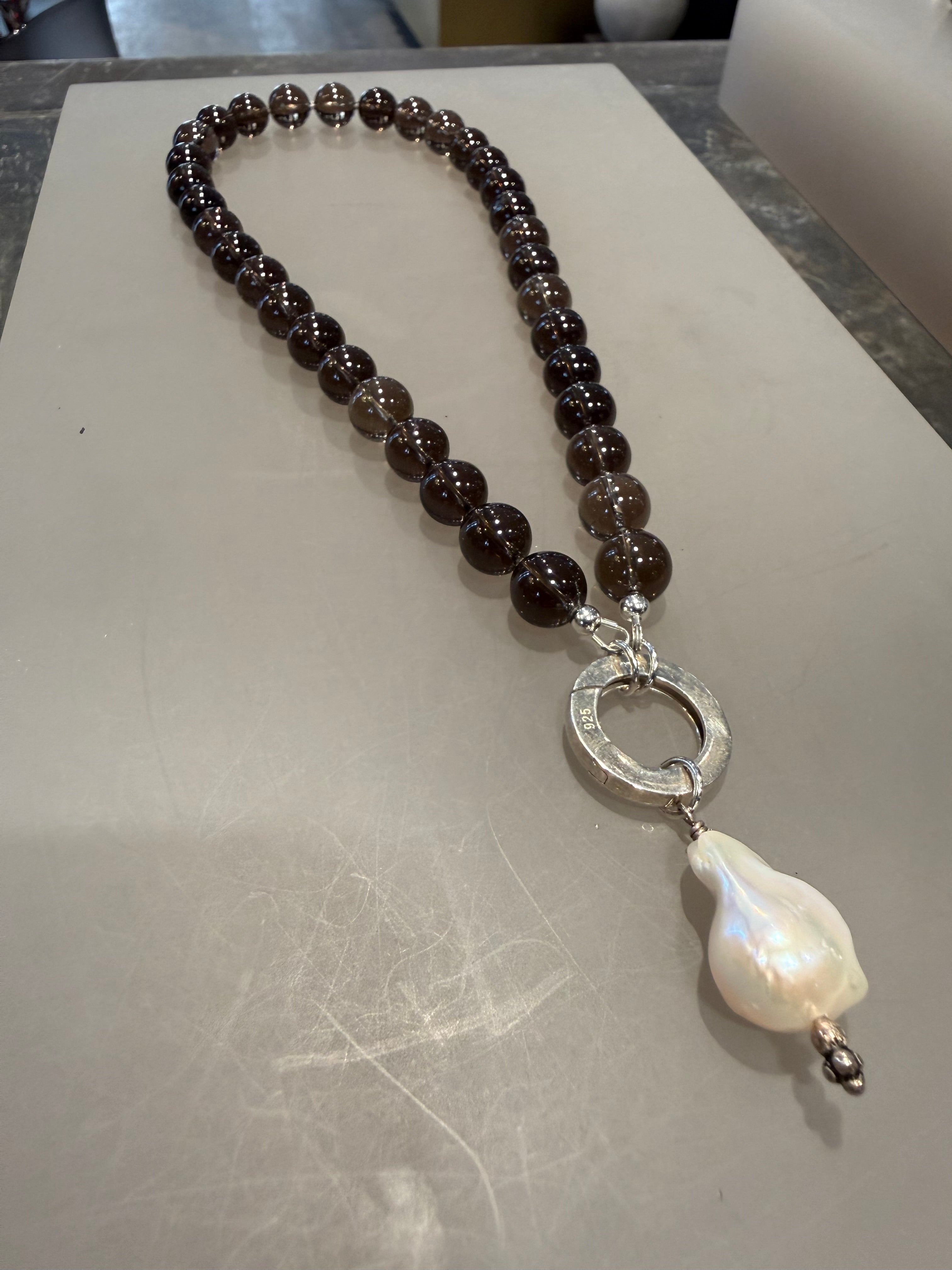 TLO Smoky Topaz Necklace/ Baroque Pearl