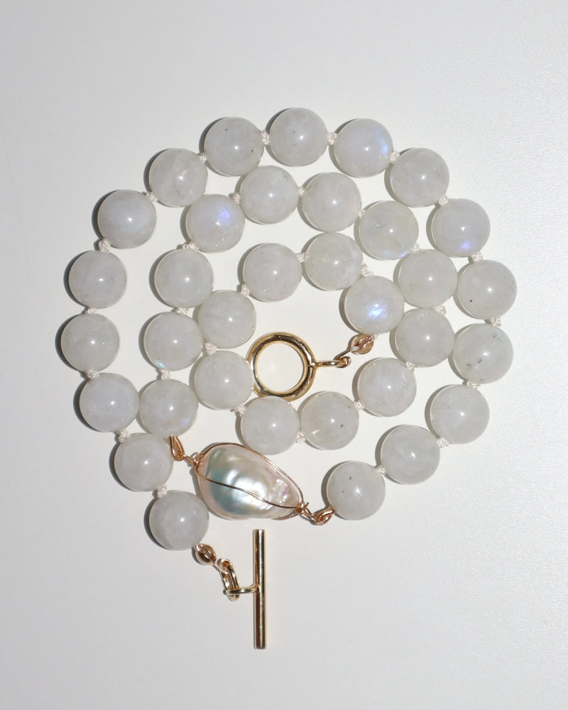 CMD Moonstone Necklace/ Wrapped Baroque Pearl