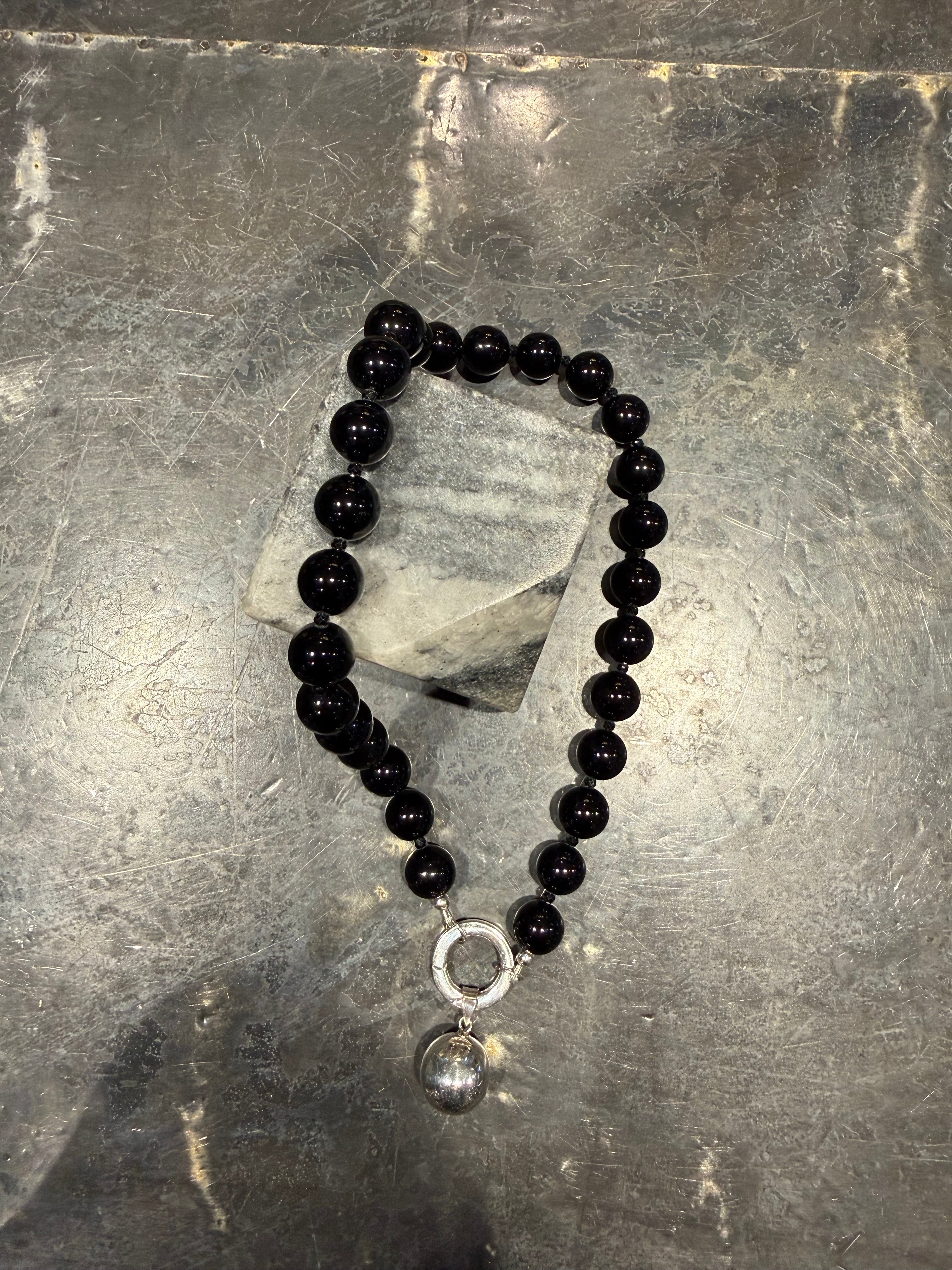 TLO Onyx/ Spinel Necklace/ Silver Ball