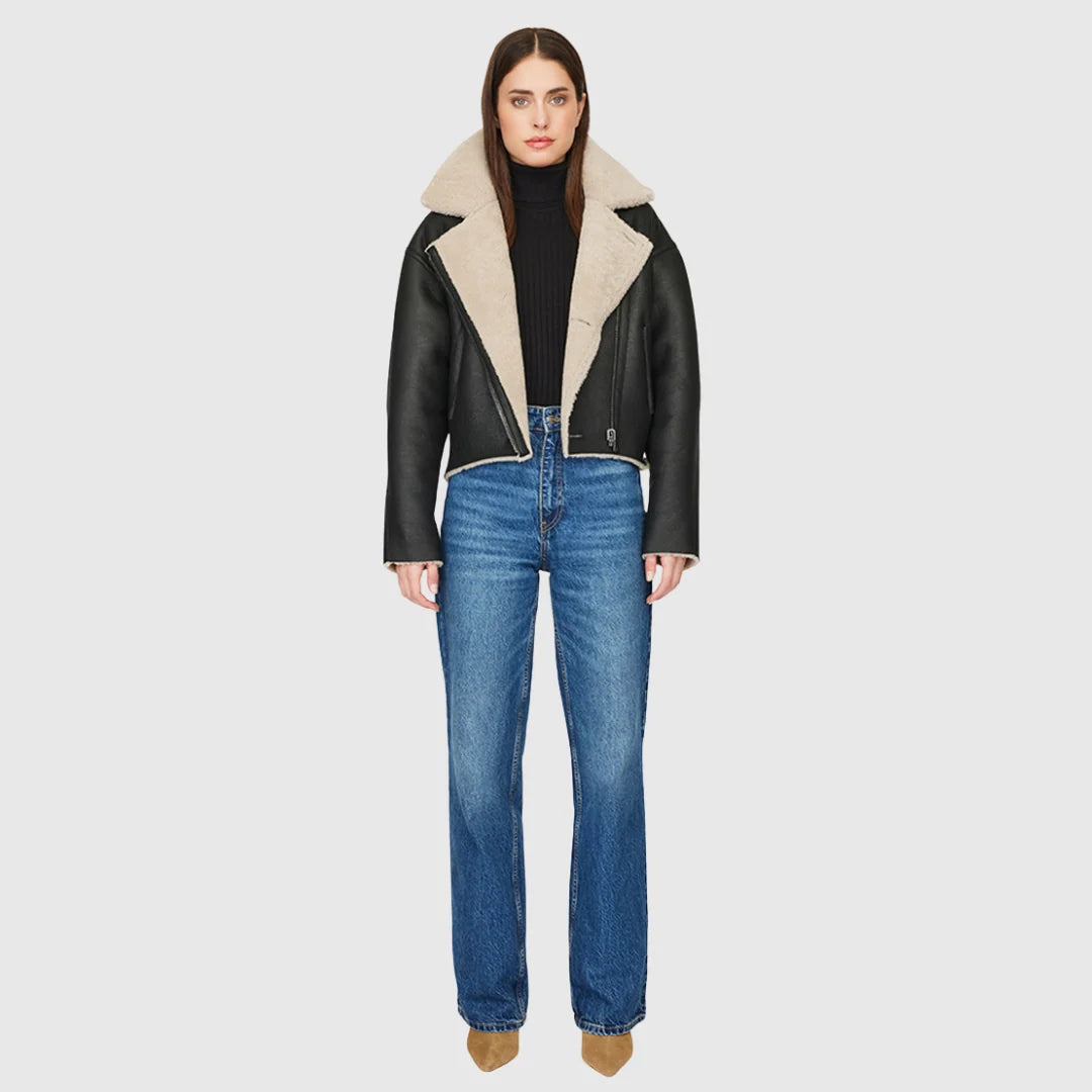 HiSO Aria Nappa Reversible Shearling Coat | Black Beige