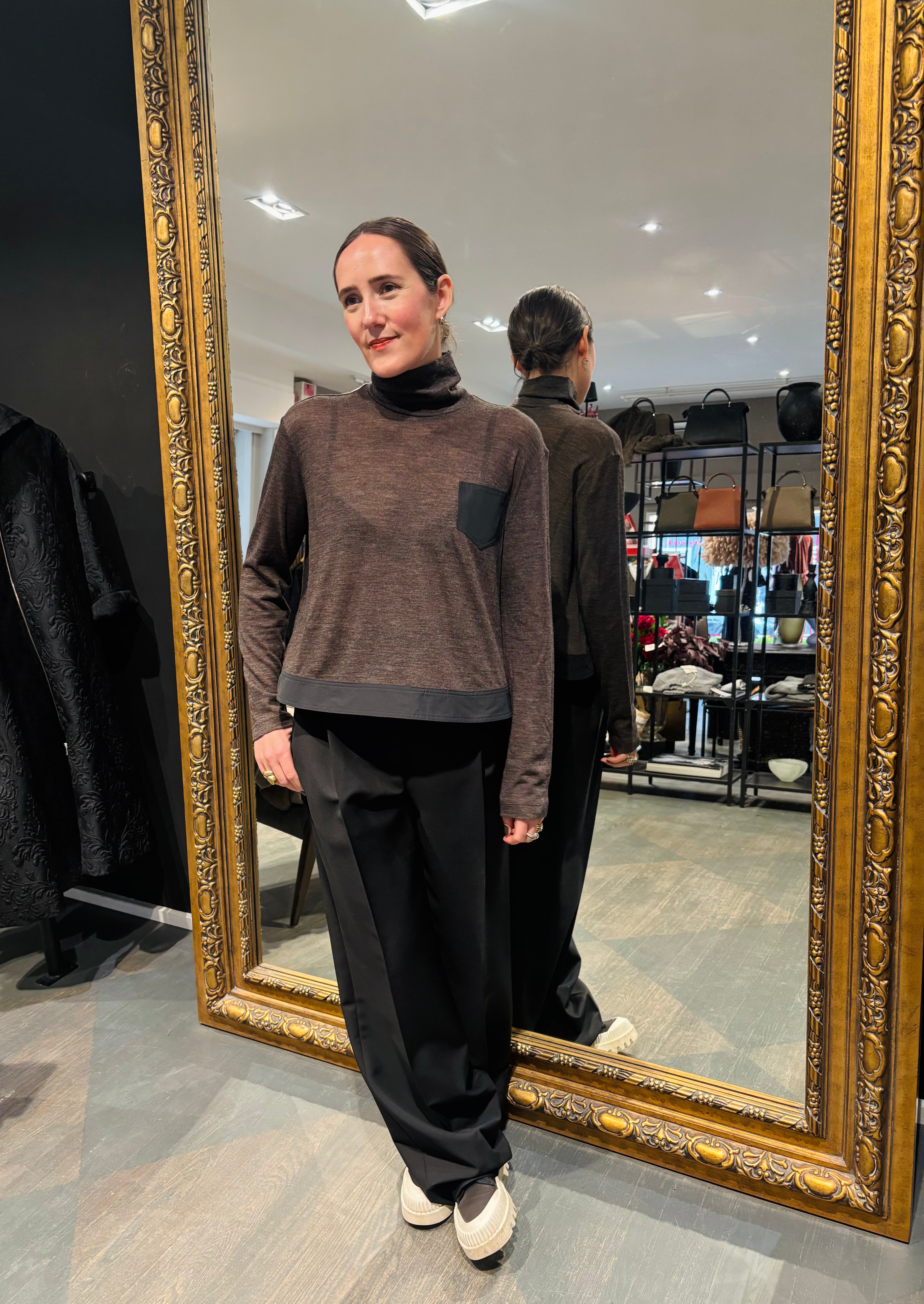 Hache Contrast Hem Turtleneck Brown