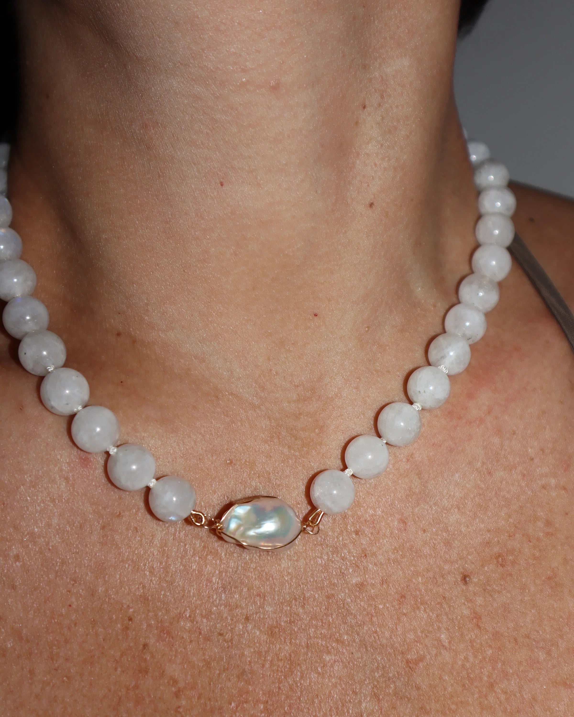 CMD Moonstone Necklace/ Wrapped Baroque Pearl