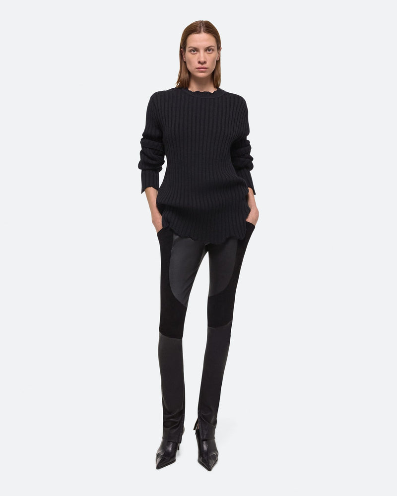 Helmut Lang Black Rib Distressed Crewneck Sweater