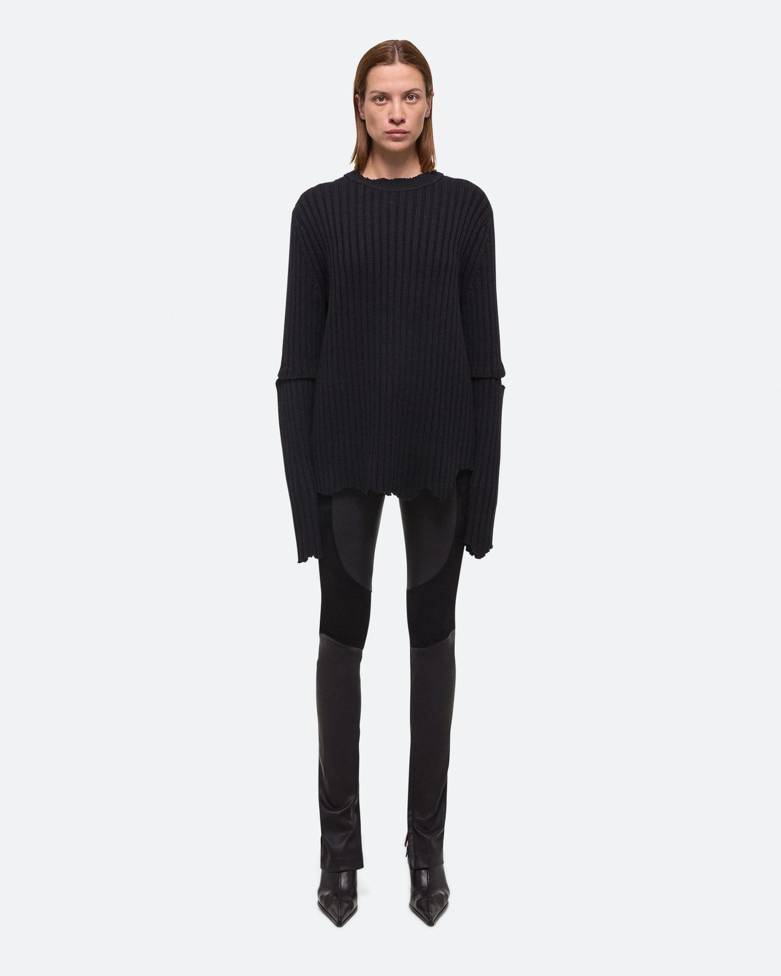 Helmut Lang Black Rib Distressed Crewneck Sweater CLEMENTINE S