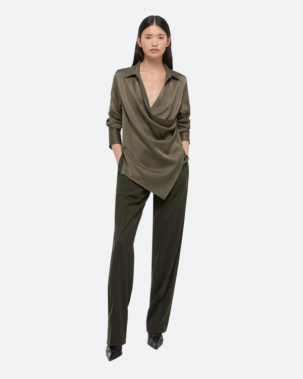 Helmut Lang Olive Relaxed Wrap Blouse