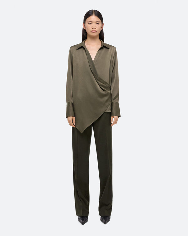 Helmut Lang Olive Relaxed Wrap Blouse