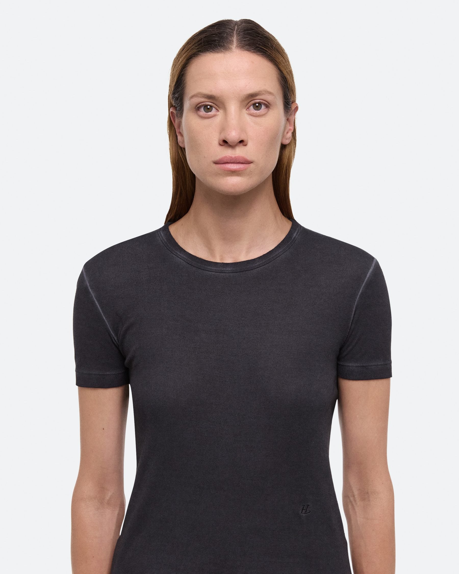 Helmut Lang Garment Dyed Black Shrunken Tee