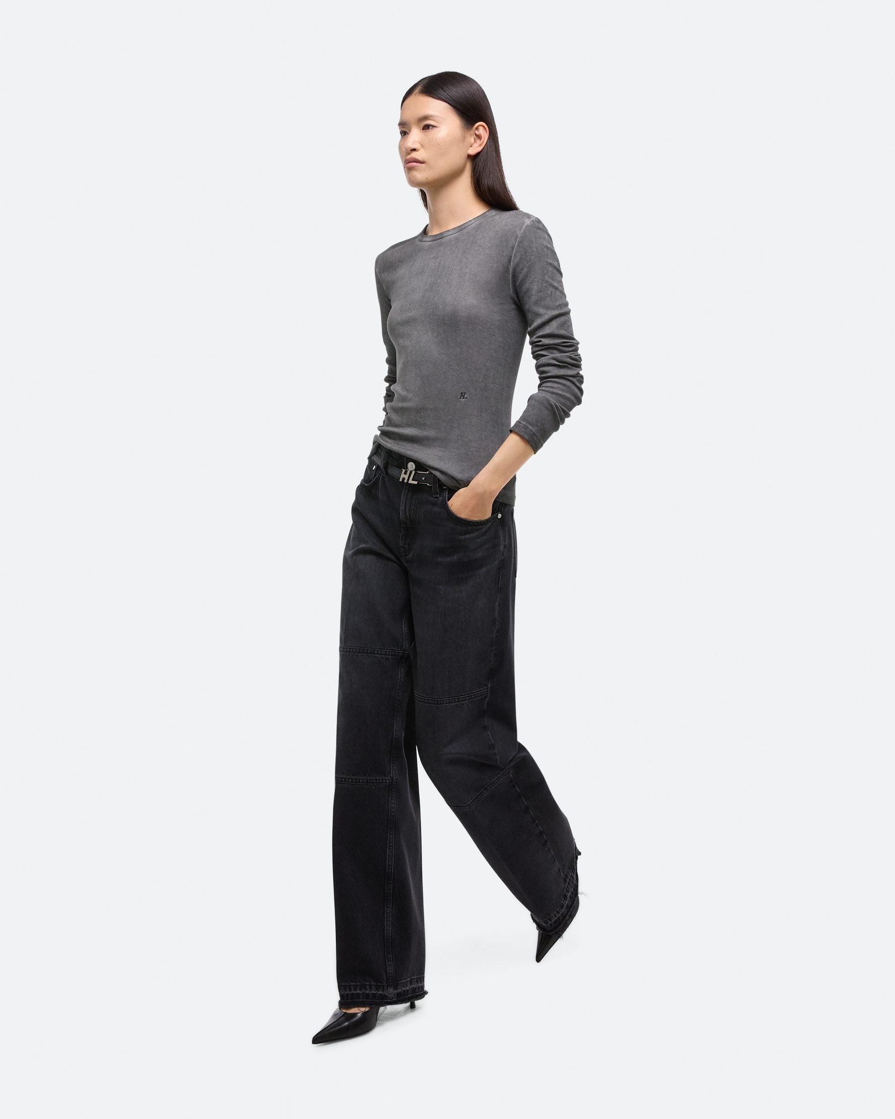 Helmut Lang Garment Dyed Gunmetal LS Tee