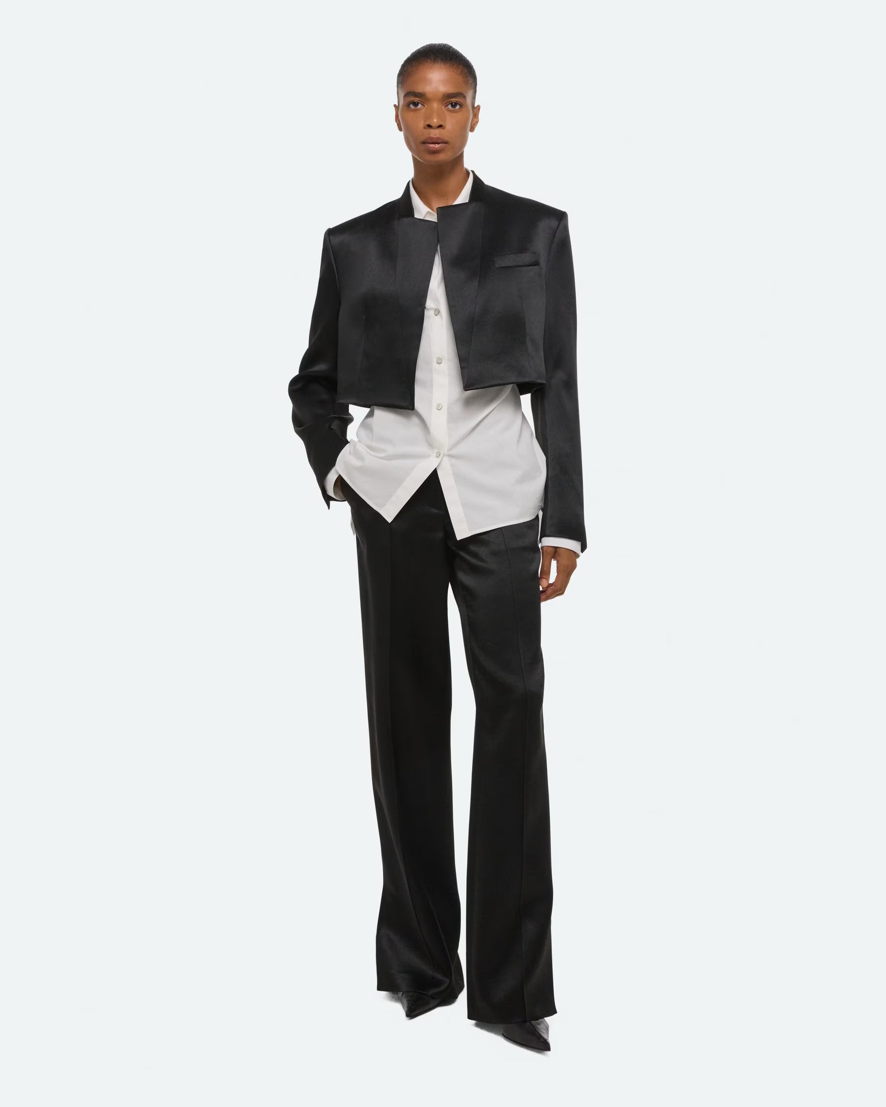 Helmut Lang Cropped Satin Blazer | Black