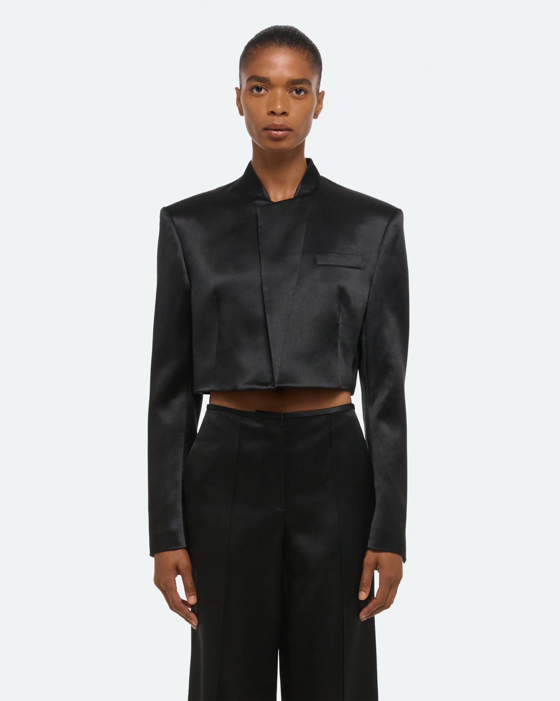 Helmut Lang Cropped Satin Blazer | Black