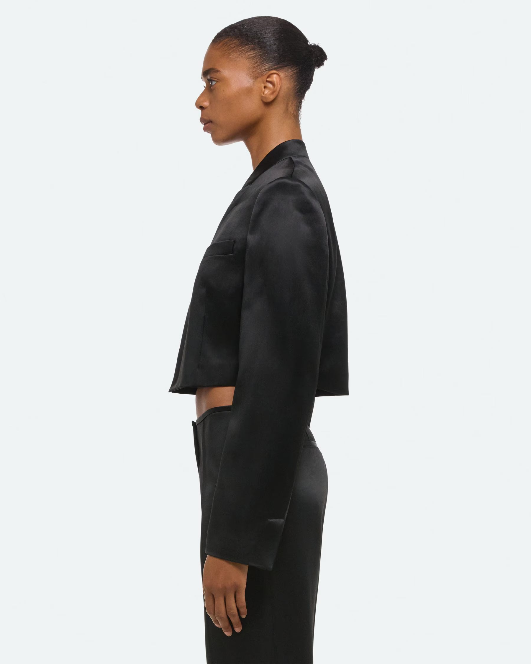 Helmut Lang Cropped Satin Blazer | Black