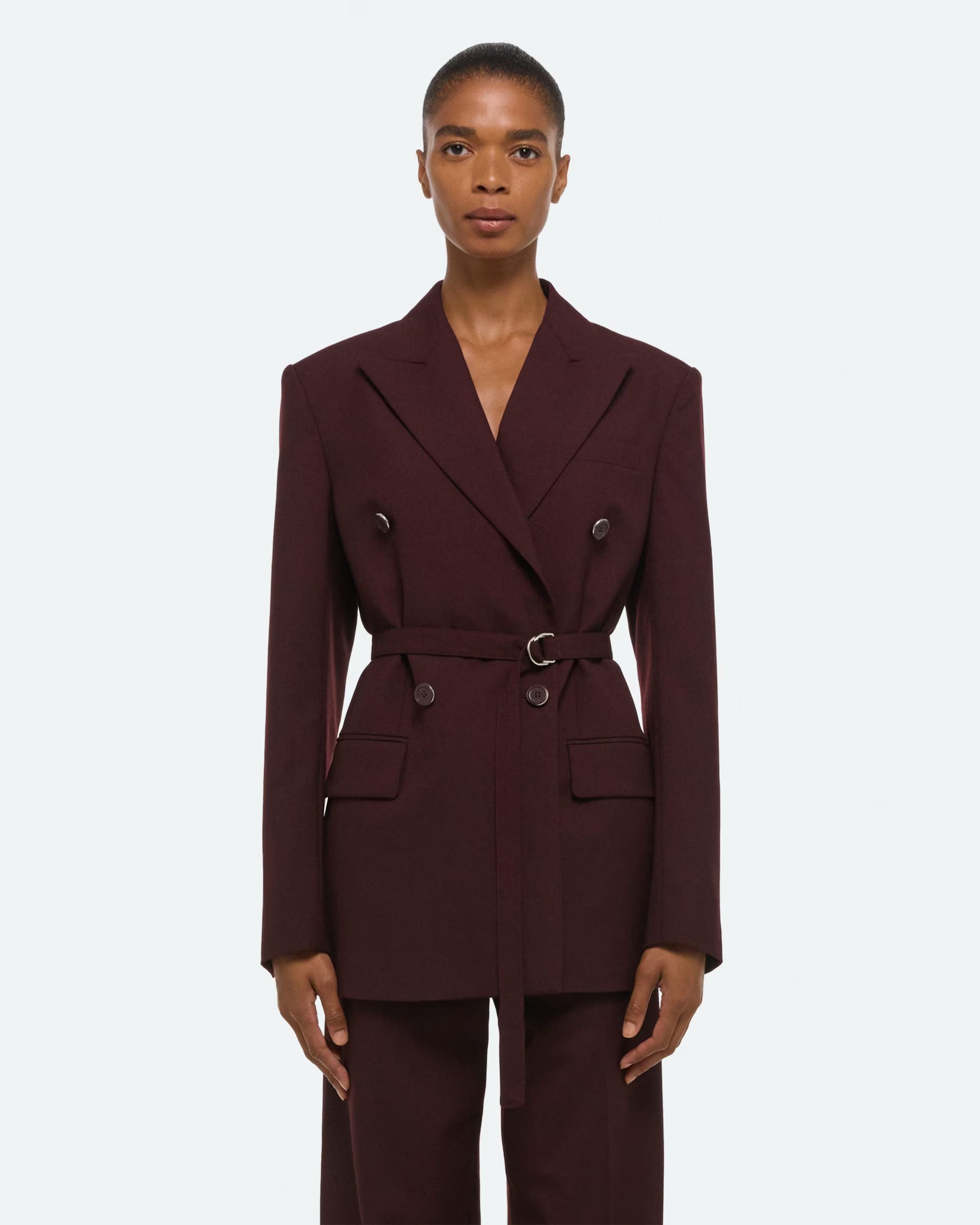 Helmut Lang Double Breasted Belted Blazer | Mahogany