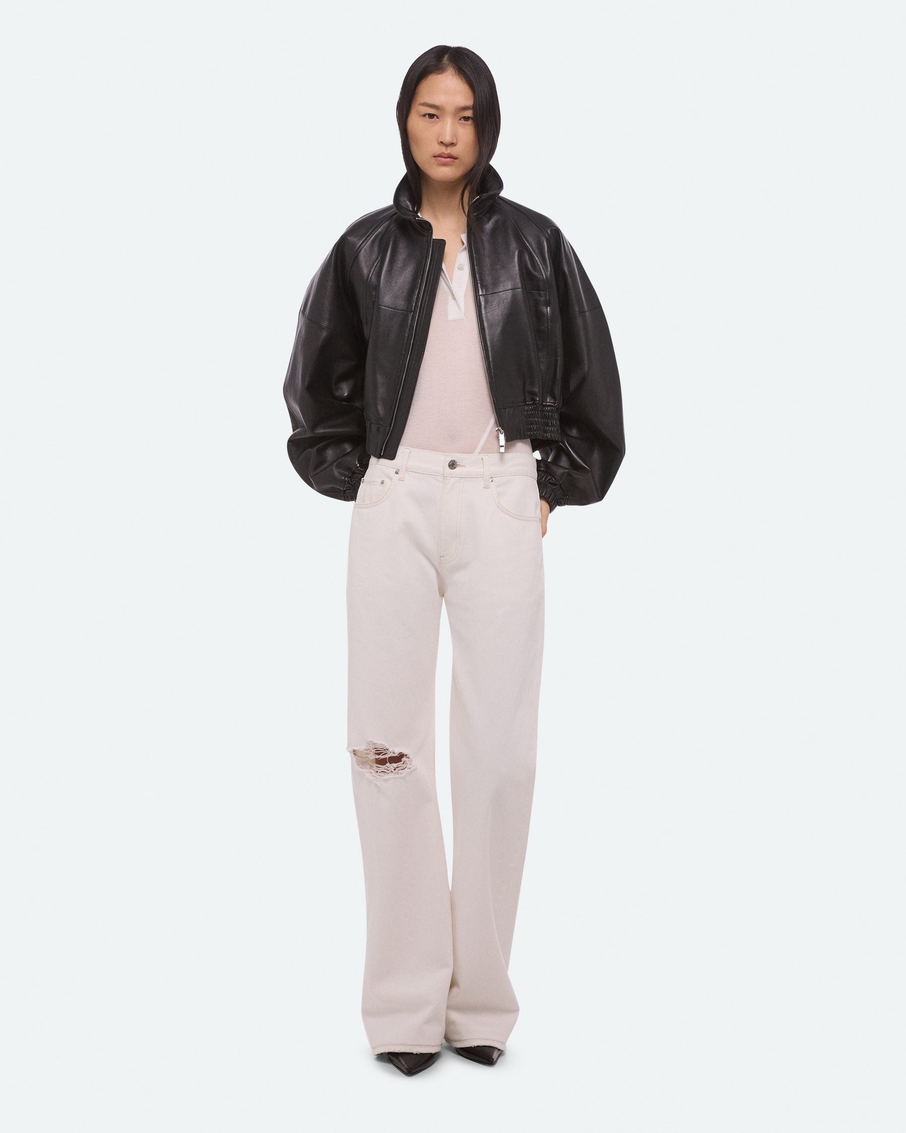 Helmut Lang Relaxed Destroyed Bootcut Jeans | Matte White
