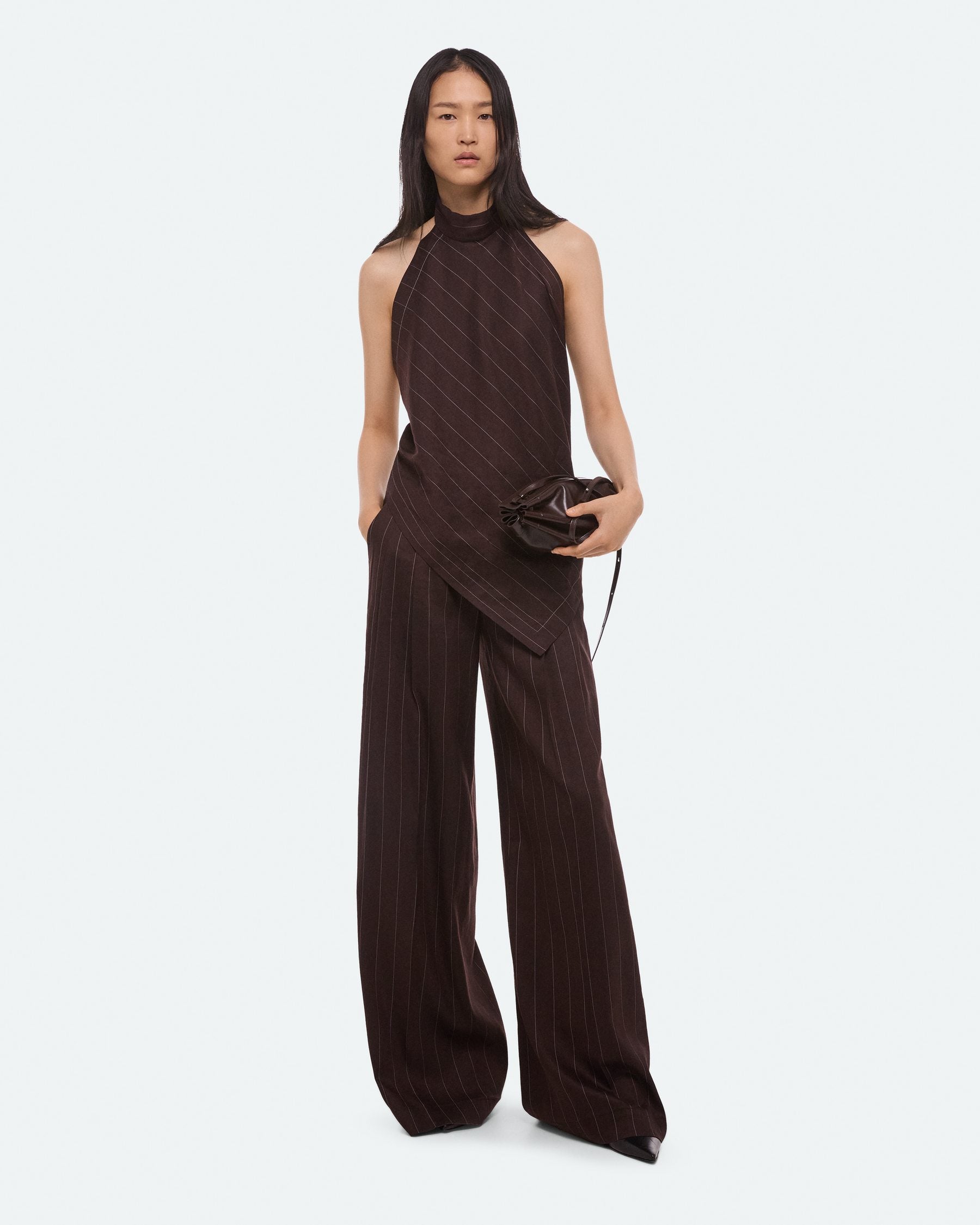Helmut Lang Halter Scarf Top | Brown Stripe