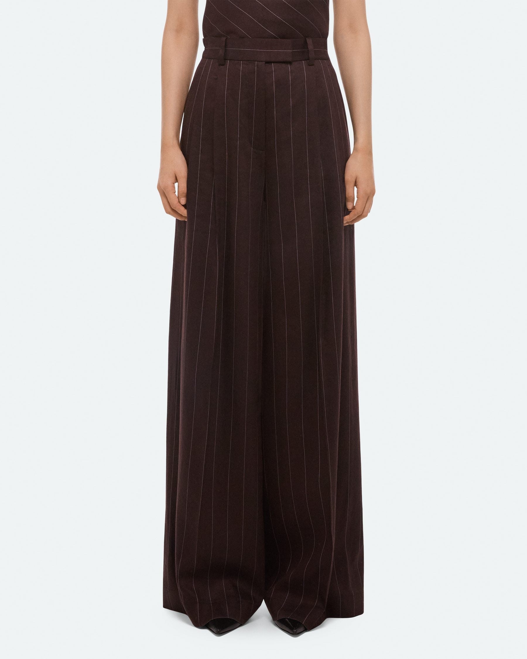 Helmut Lang Double Pleated Wide Trousers | Brown Stripe