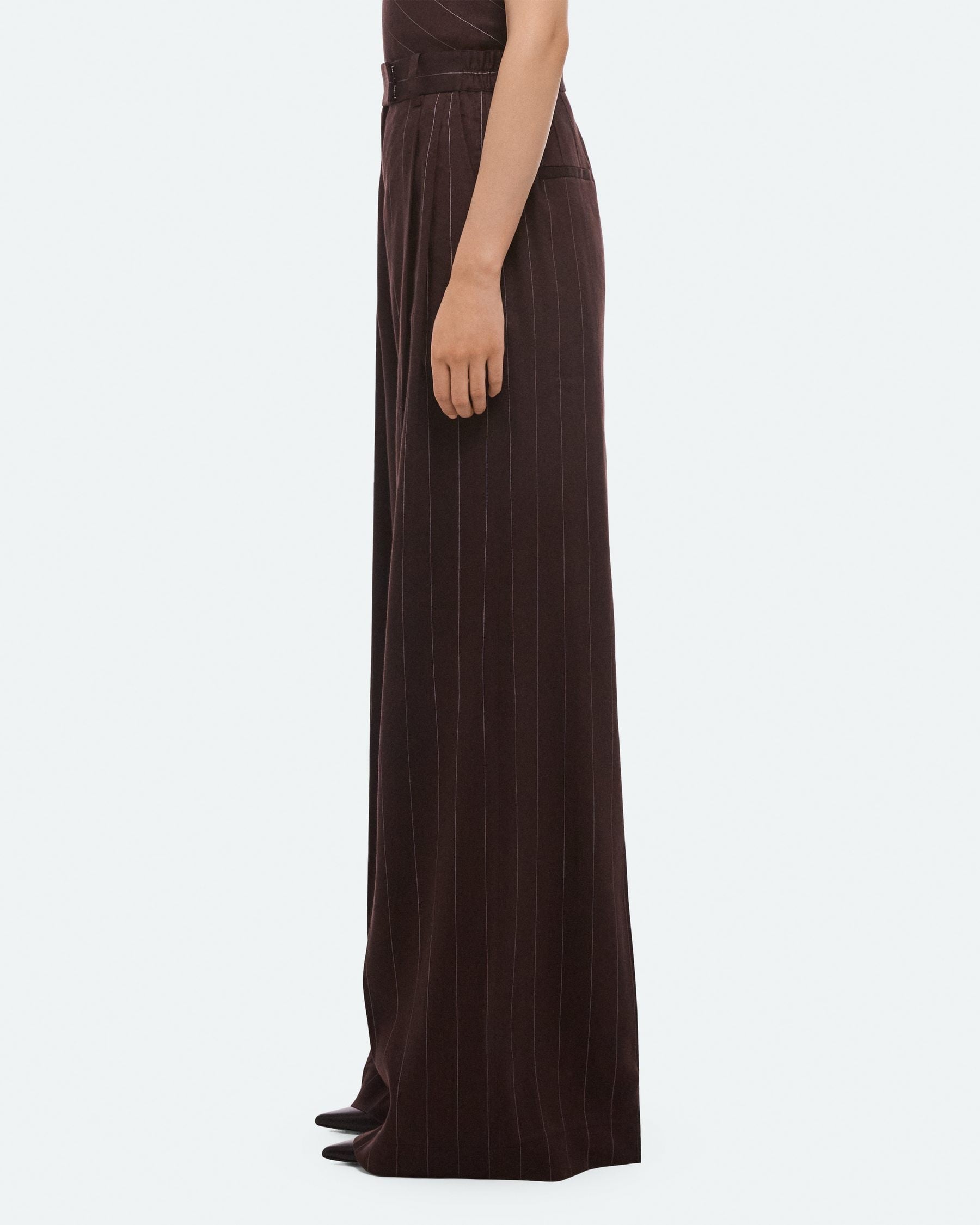 Helmut Lang Double Pleated Wide Trousers | Brown Stripe