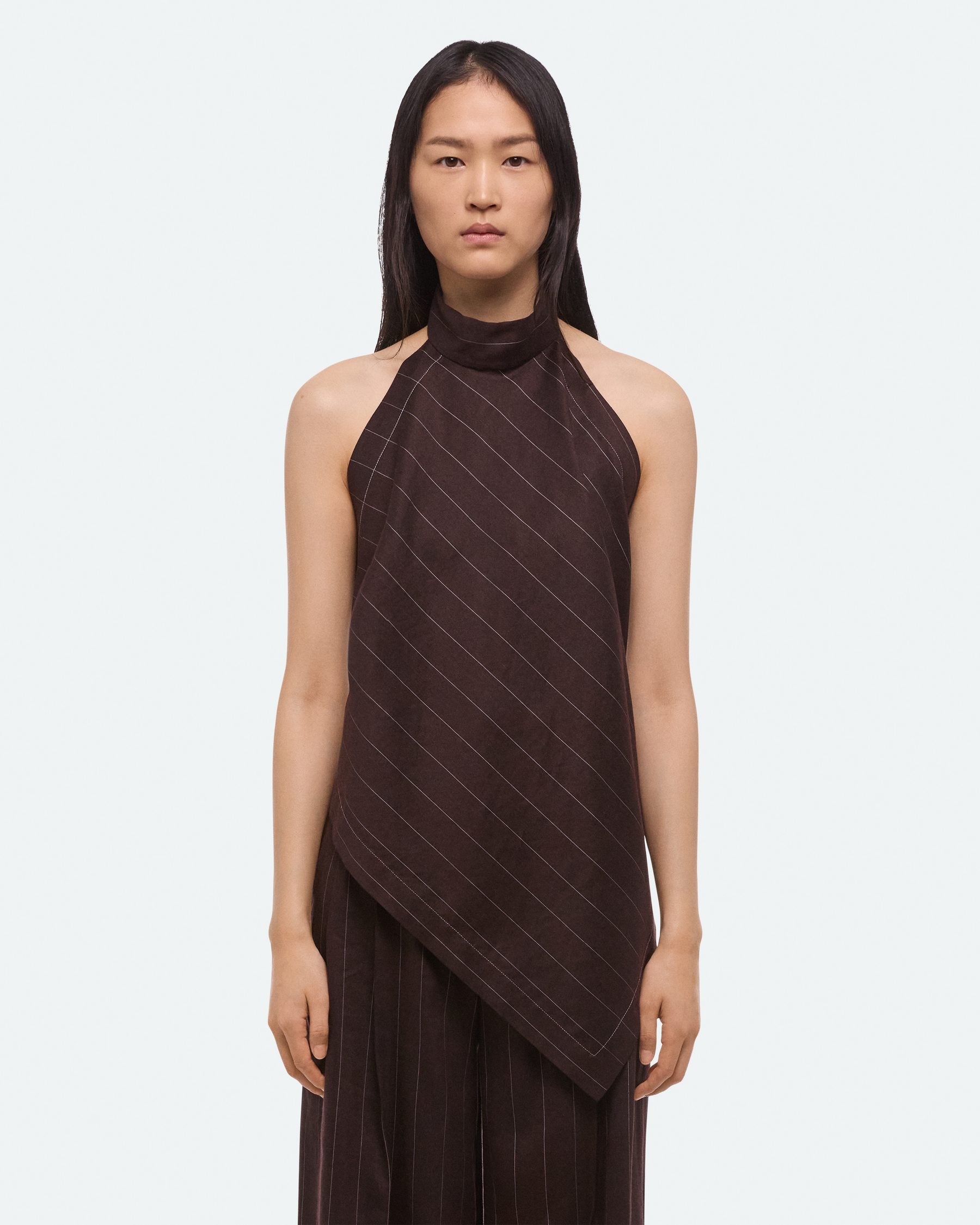 Helmut Lang Halter Scarf Top | Brown Stripe