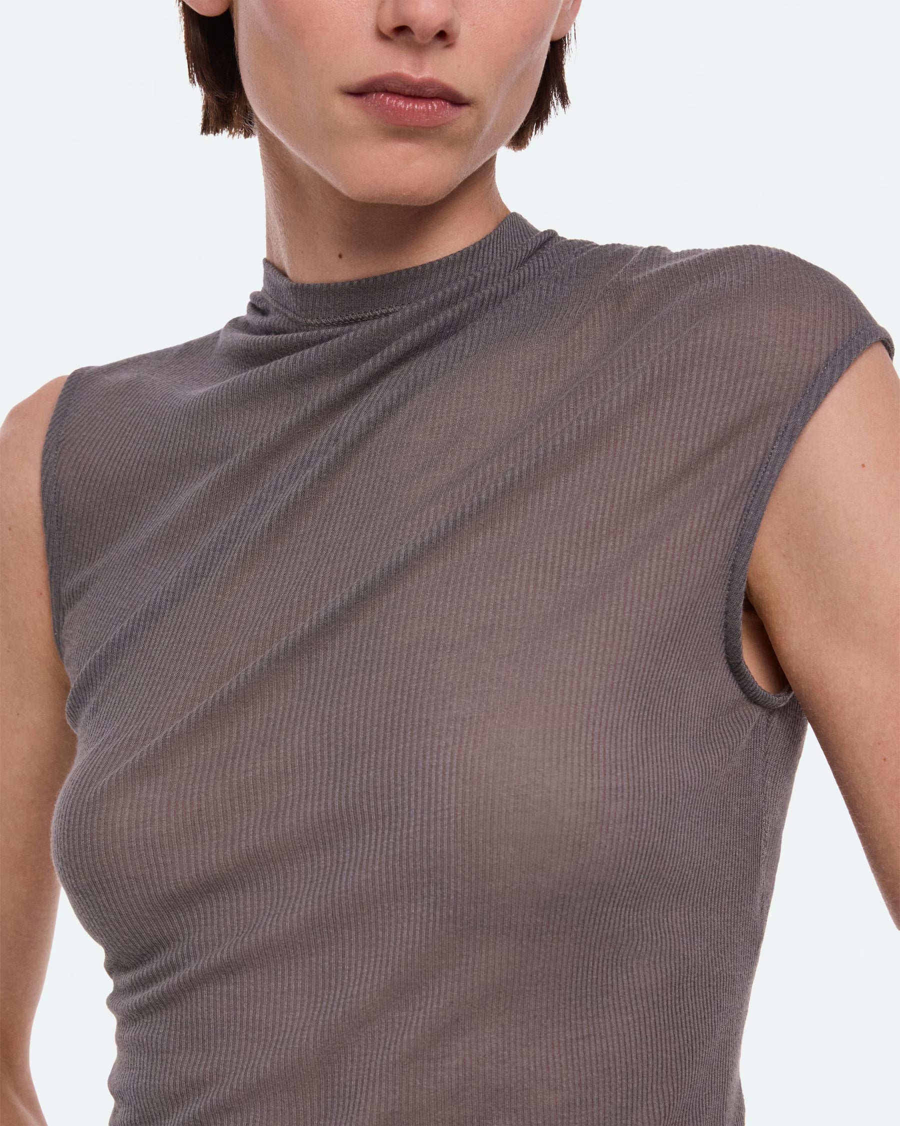 Helmut Lang Sheer Twist Tank Top | Dark Grey