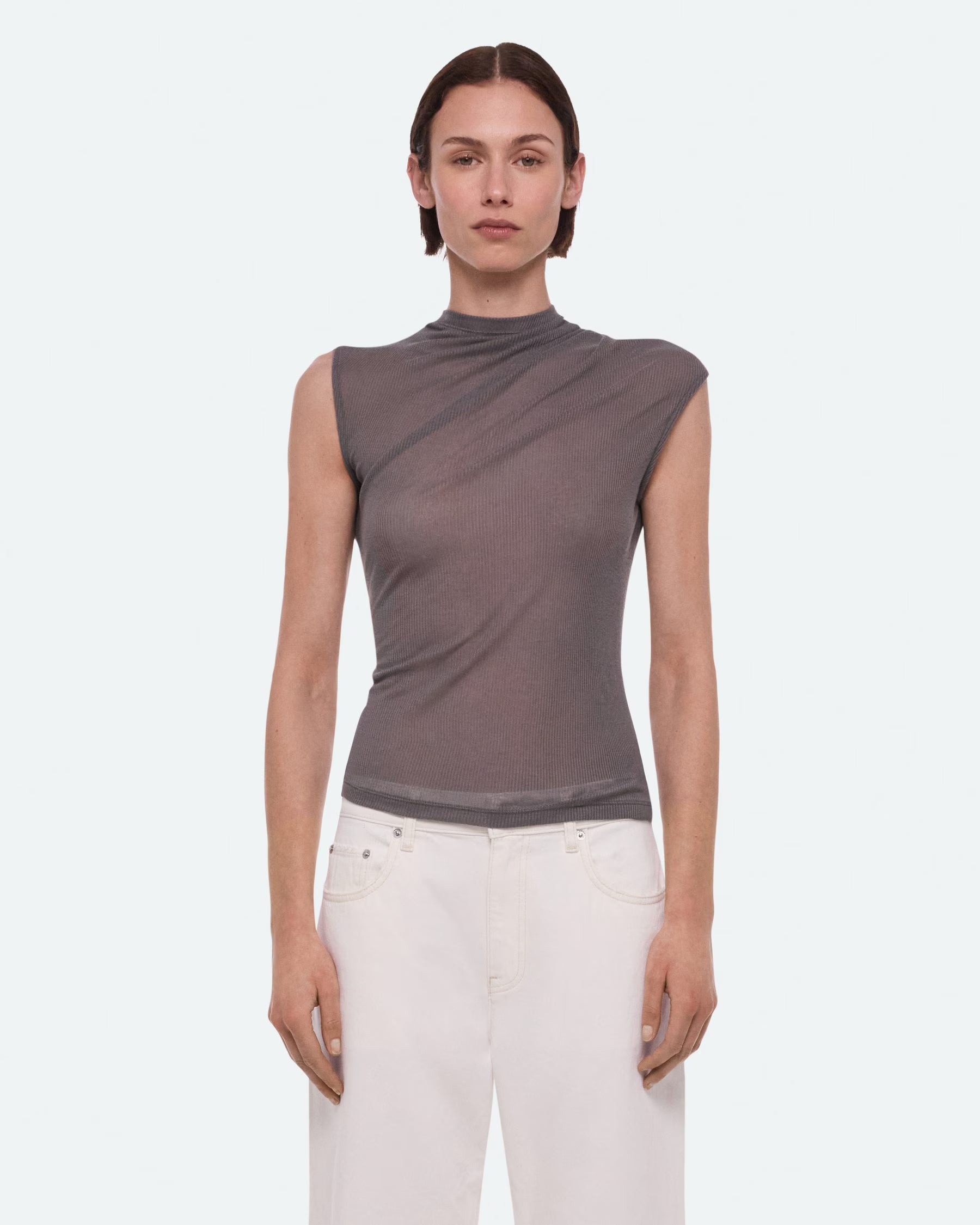 Helmut Lang Sheer Twist Tank Top | Dark Grey