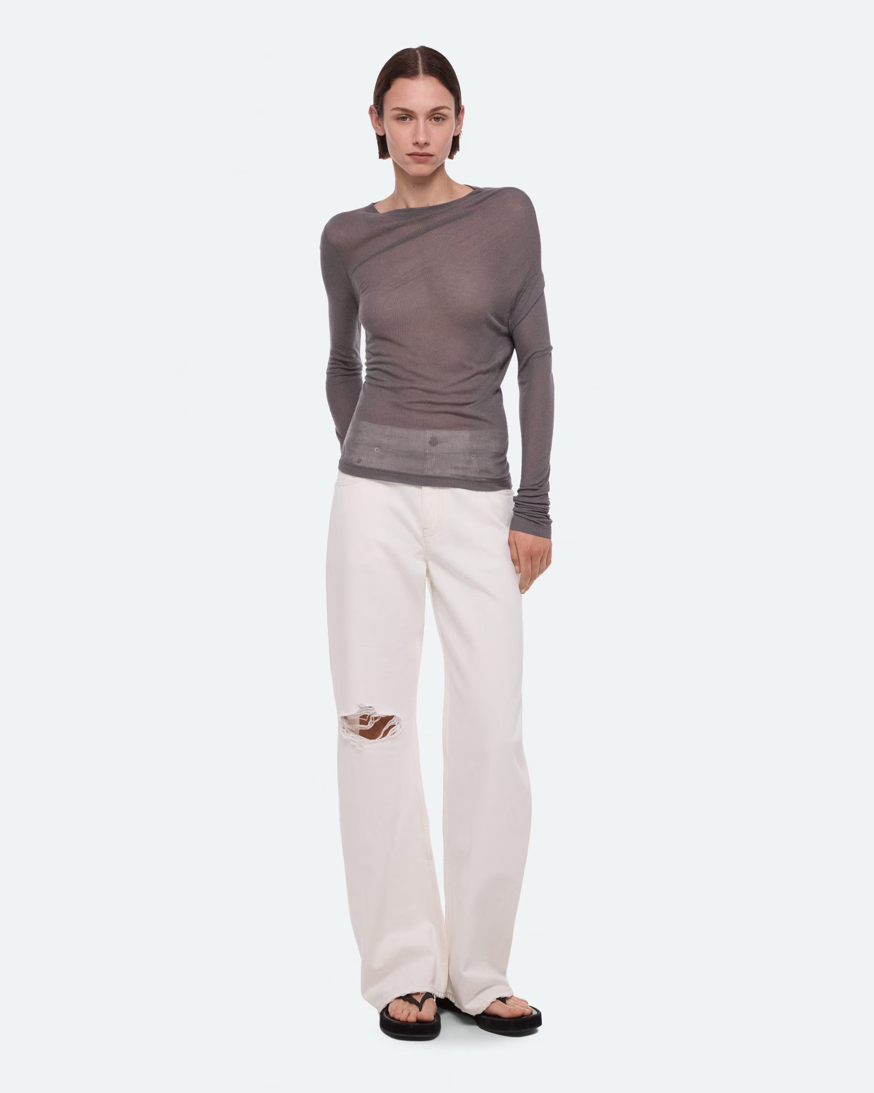 Helmut Lang Sheer Twist Long Sleeve Top | Dark Grey