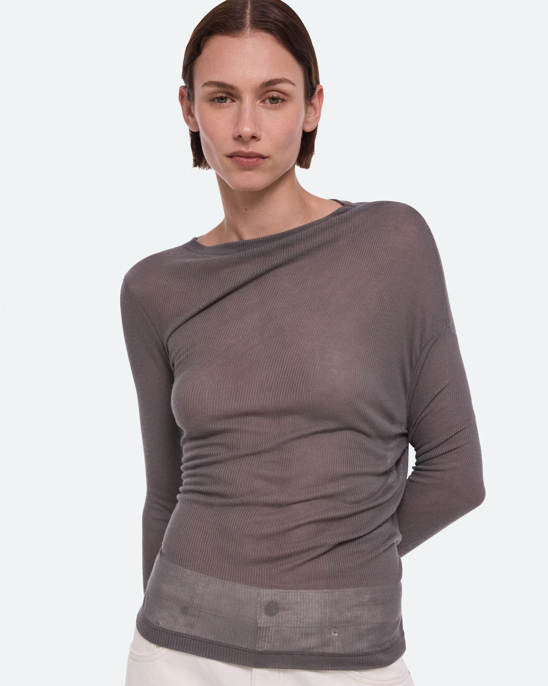 Helmut Lang Sheer Twist Long Sleeve Top | Dark Grey