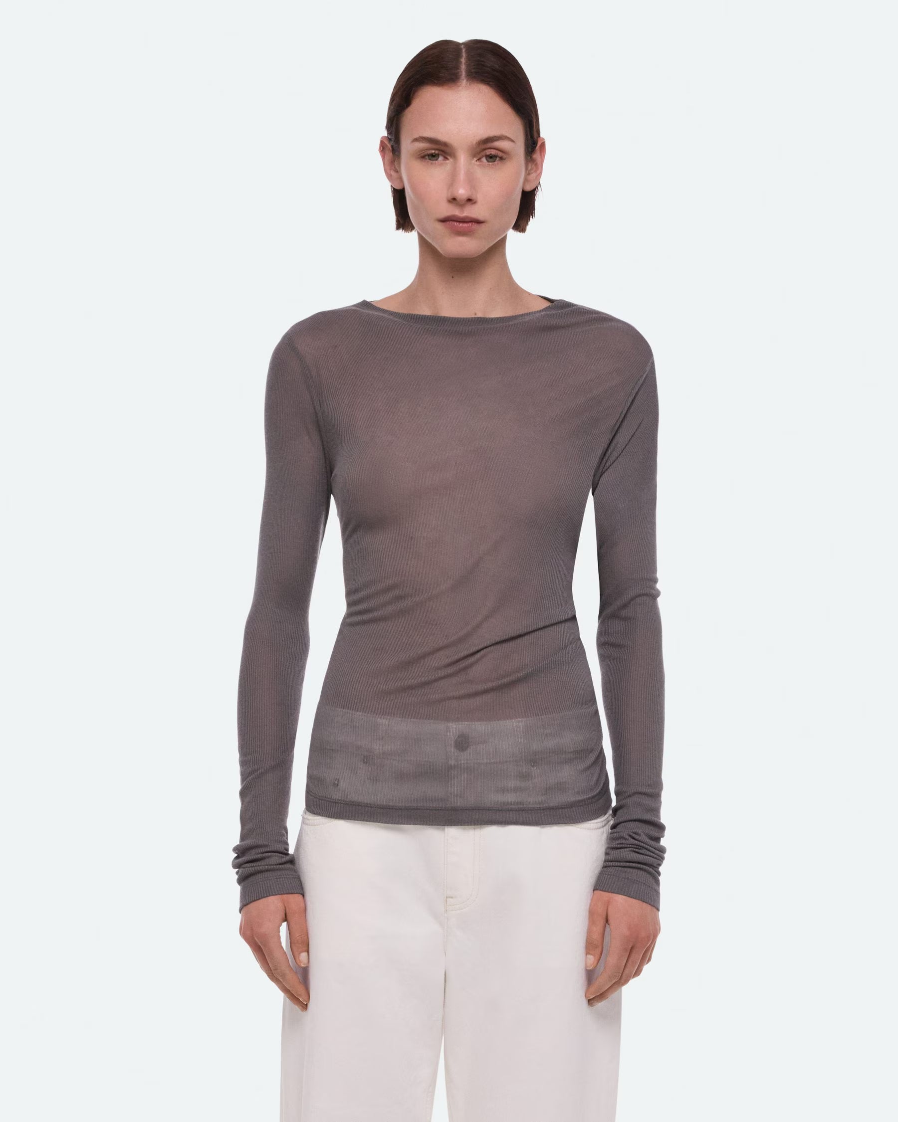 Helmut Lang Sheer Twist Long Sleeve Top | Dark Grey