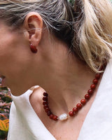 Cyntia Miglio Red Jasper Necklace/ Baroque Pearl