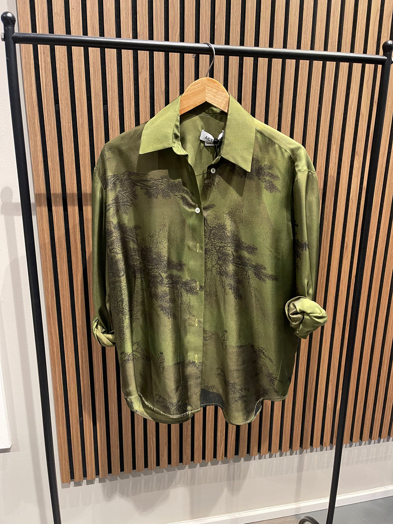 Act No. 1 Silk Printed Shirt Green