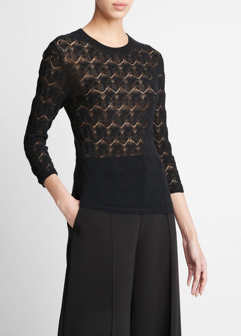 Vince Black Fine Lace 3/4 Sleeve Top