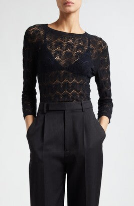 Vince Black Fine Lace 3/4 Sleeve Top