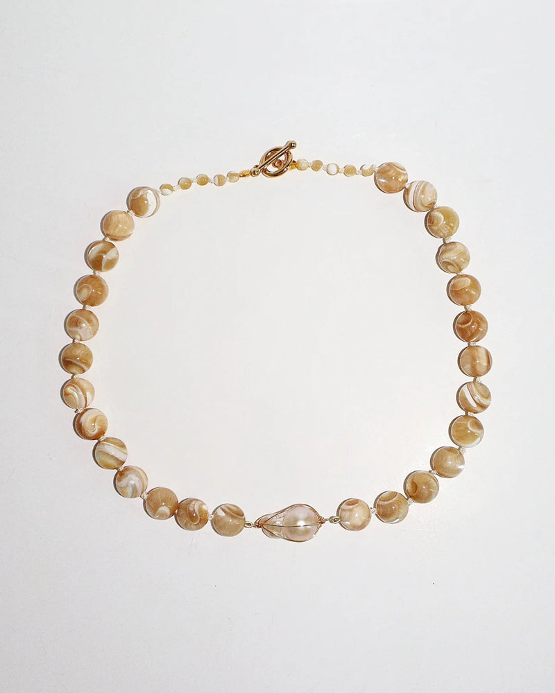 CMD Mother of Pearl Necklace/ Wrapped Baroque Pearl