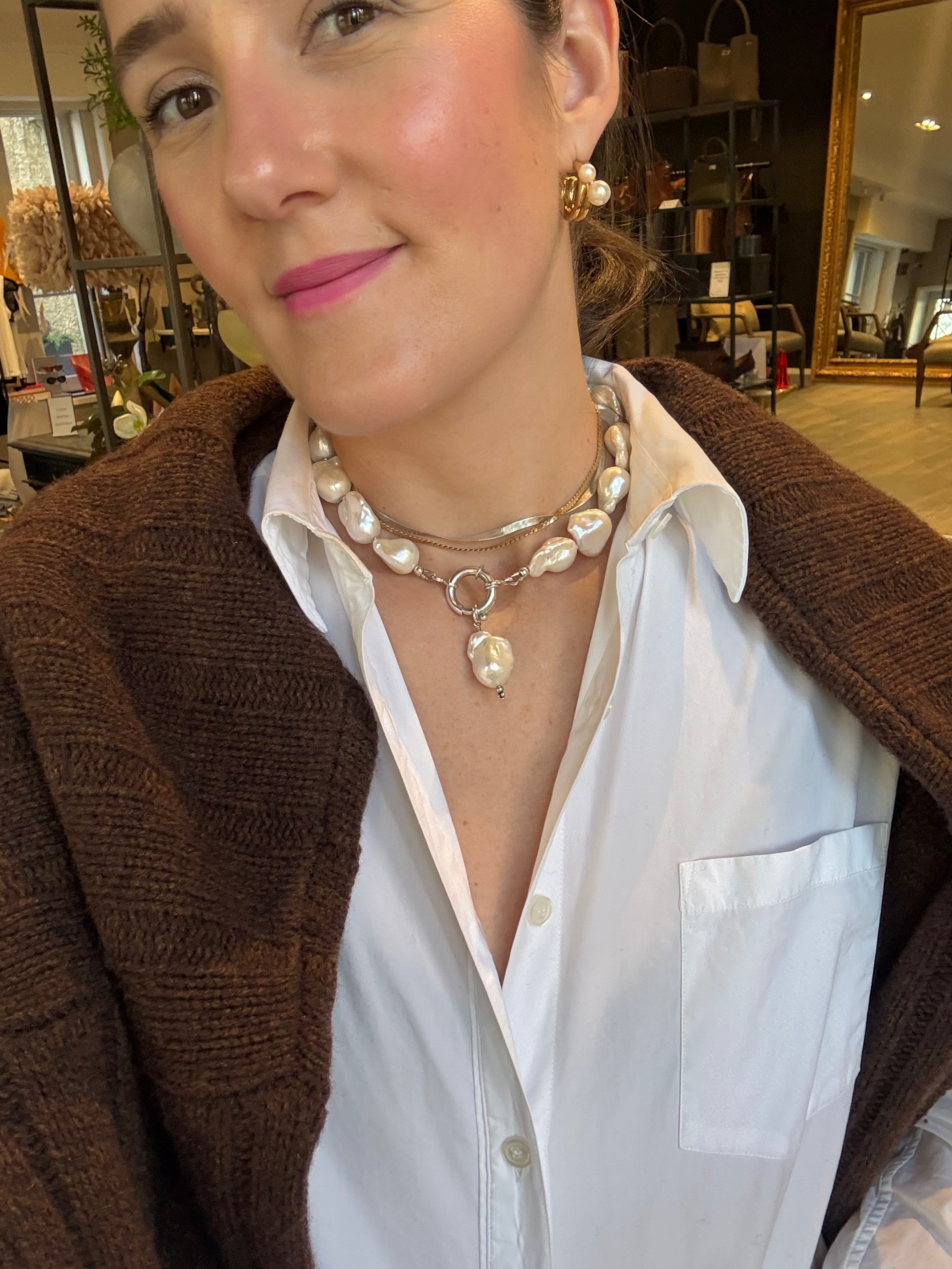 TLO Baroque Pearl Necklace/ Silver Mariner's Clasp