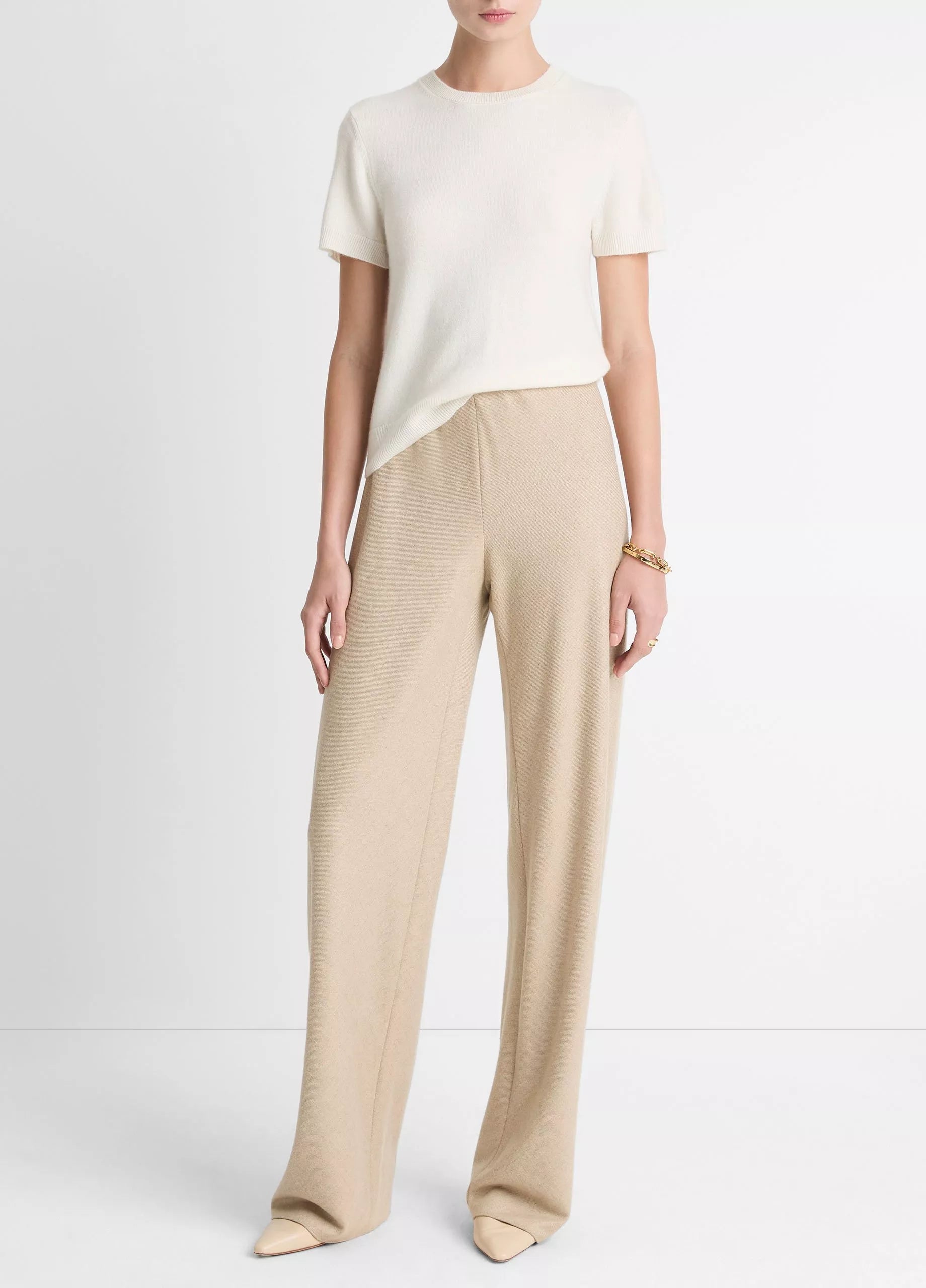 Vince High Waist Wool-Blend Bias Pants Oatmeal
