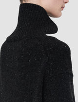 Joseph Black Tweed Knit High Neck Sweater