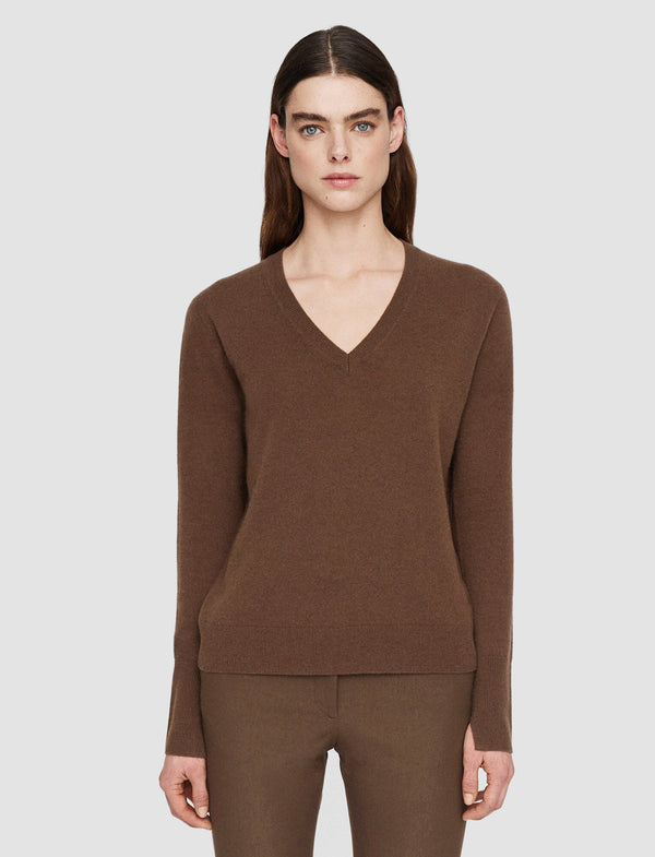 Joseph Light Pure Cashmere V-Neck Sweater Arabica