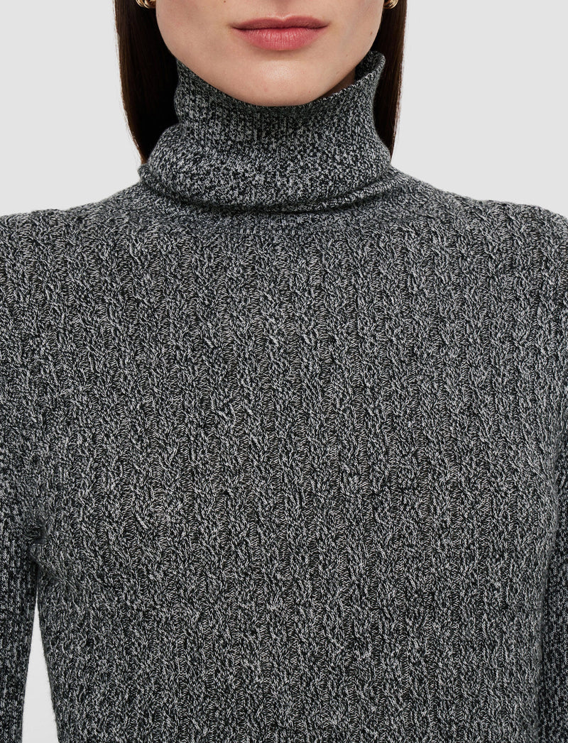 Joseph Ribbed Cableknit High Neck Sweater Black/Ivory