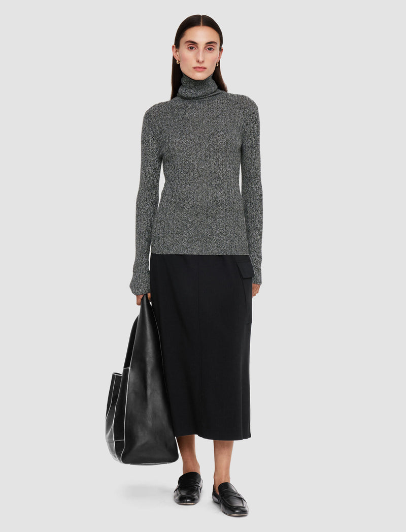 Joseph Ribbed Cableknit High Neck Sweater Black/Ivory