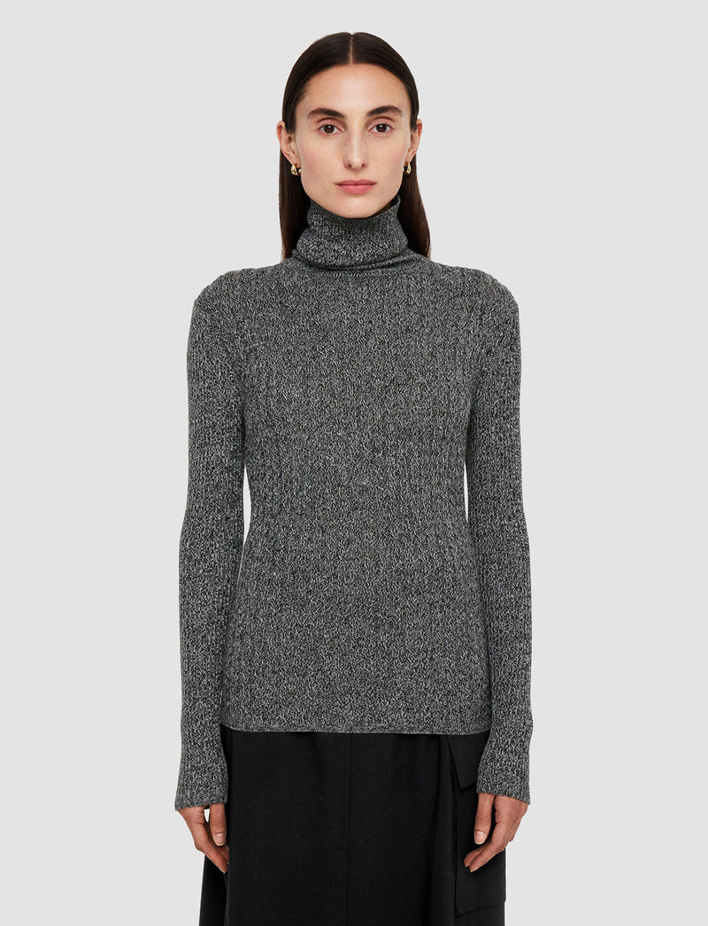 Joseph Ribbed Cableknit High Neck Sweater Black/Ivory