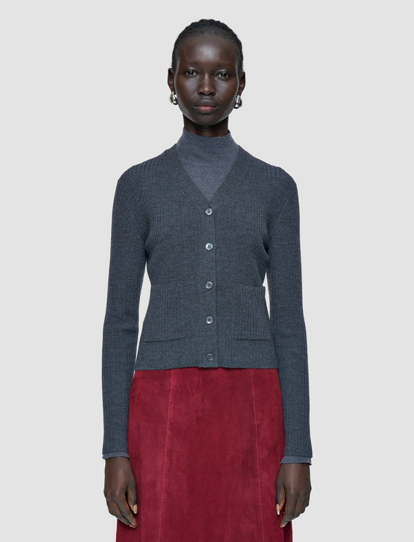 Joseph Merino Rib Cardigan Smoke