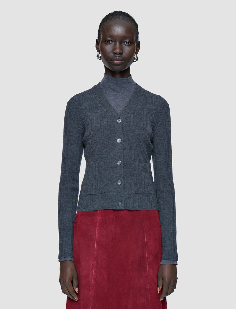 Joseph Merino Rib Cardigan Smoke