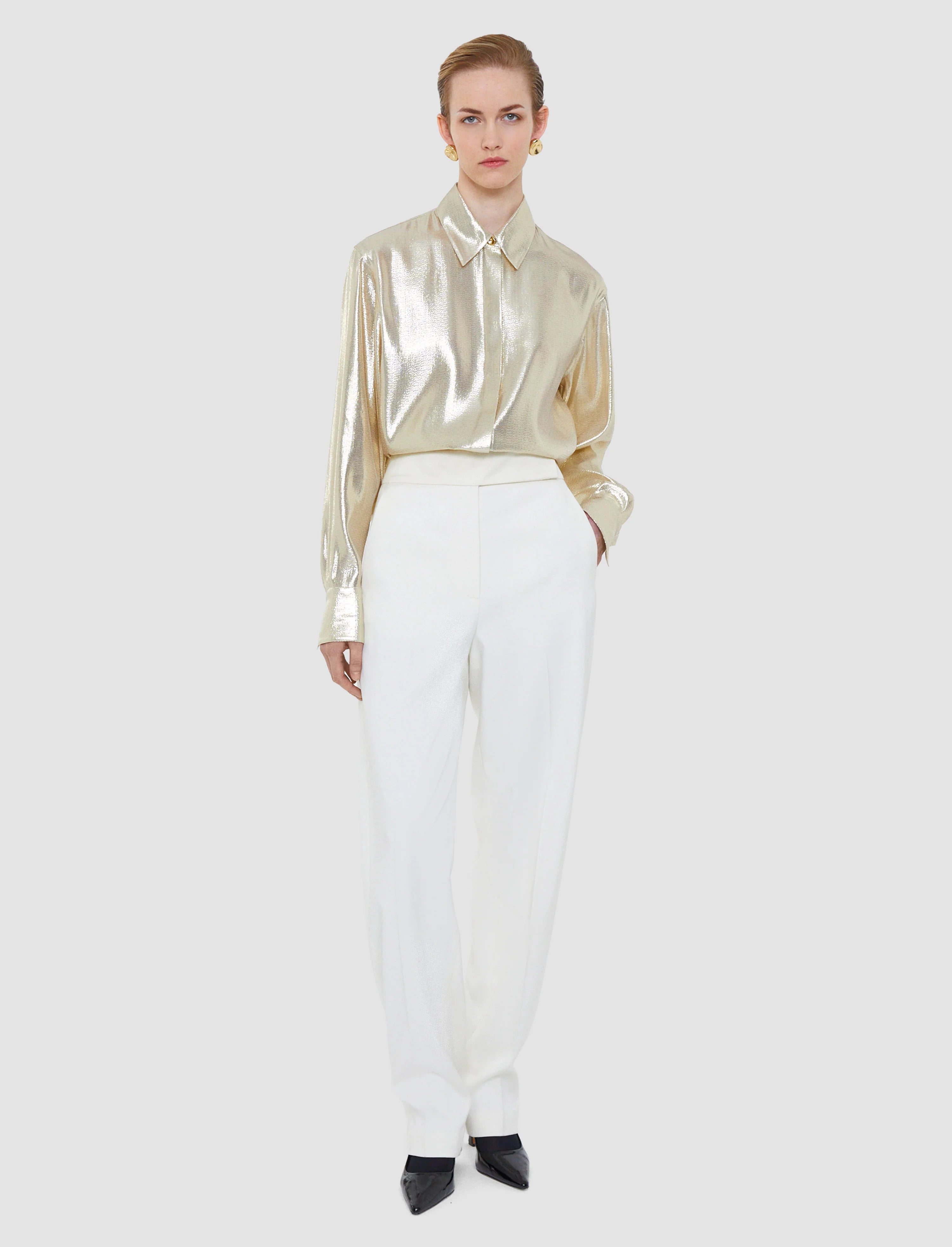 Joseph Capri Lamé Silk Blouse | Gilt
