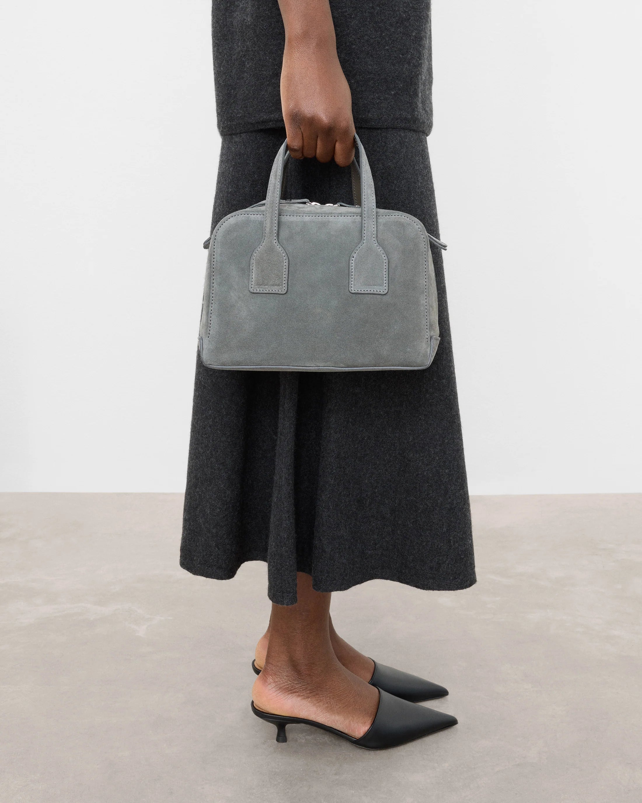 Flattered Laci Mini Bowler Bag Grey Suede