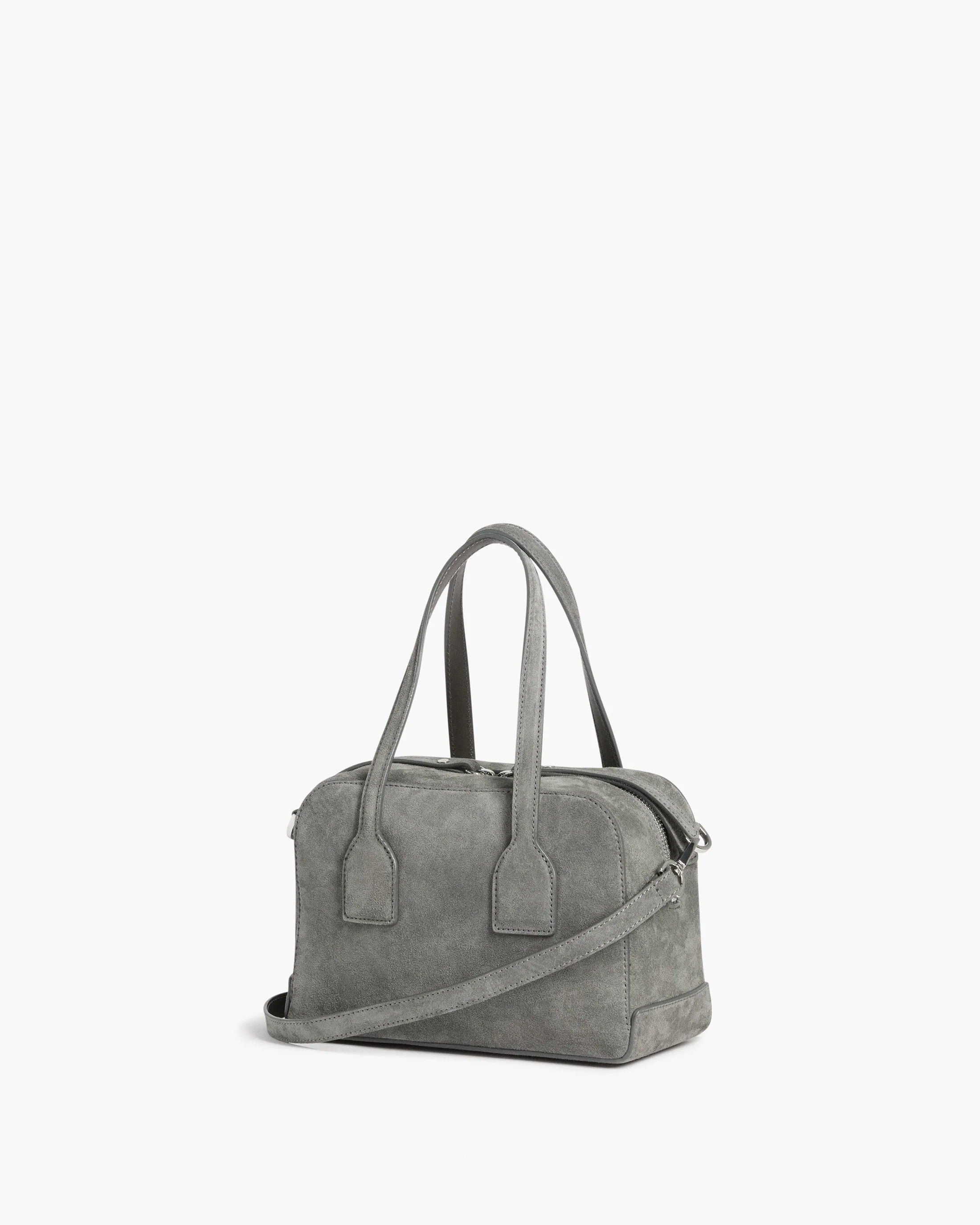 Flattered Laci Mini Bowler Bag Grey Suede