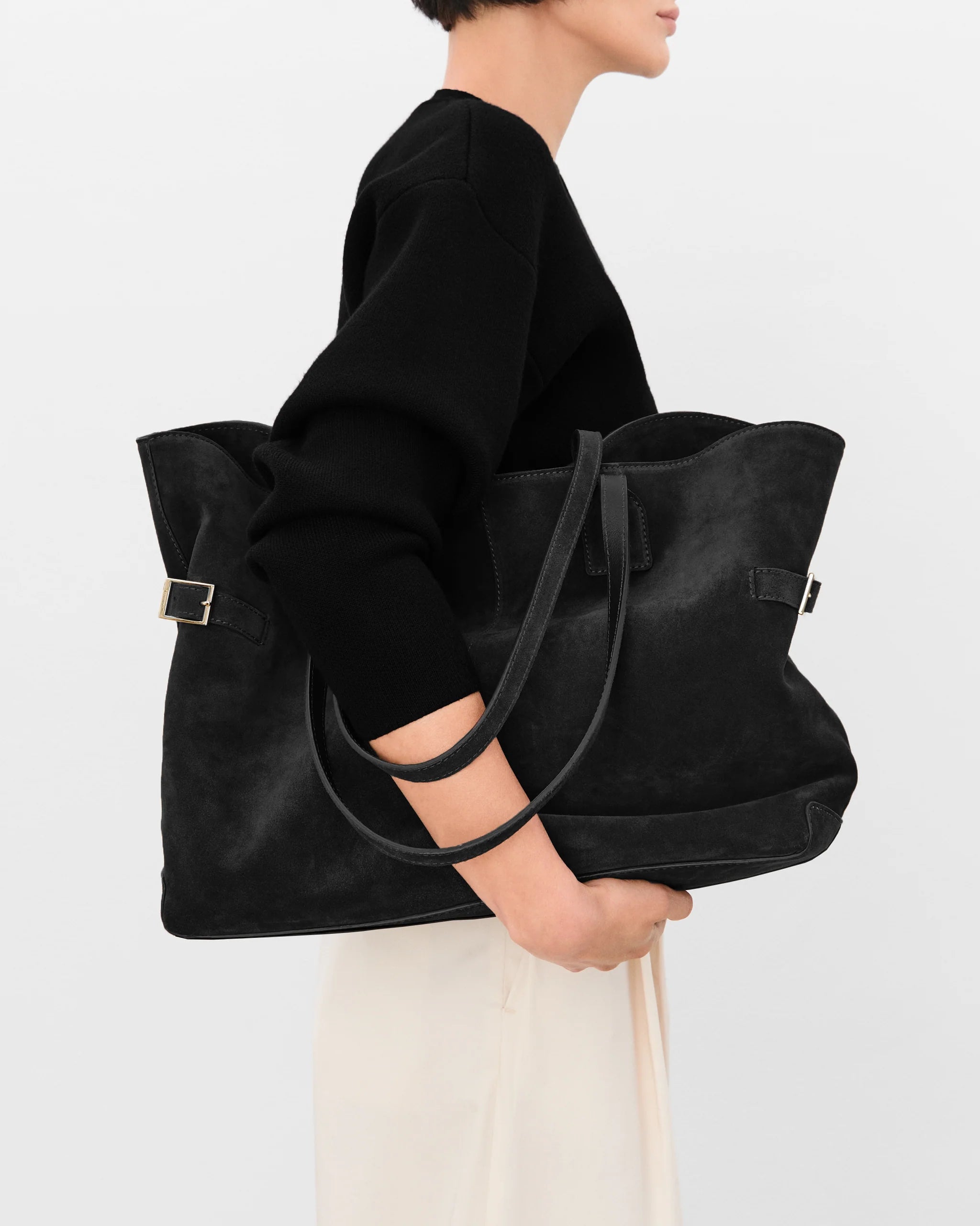 Flattered Black Suede Lesley Tote Bag