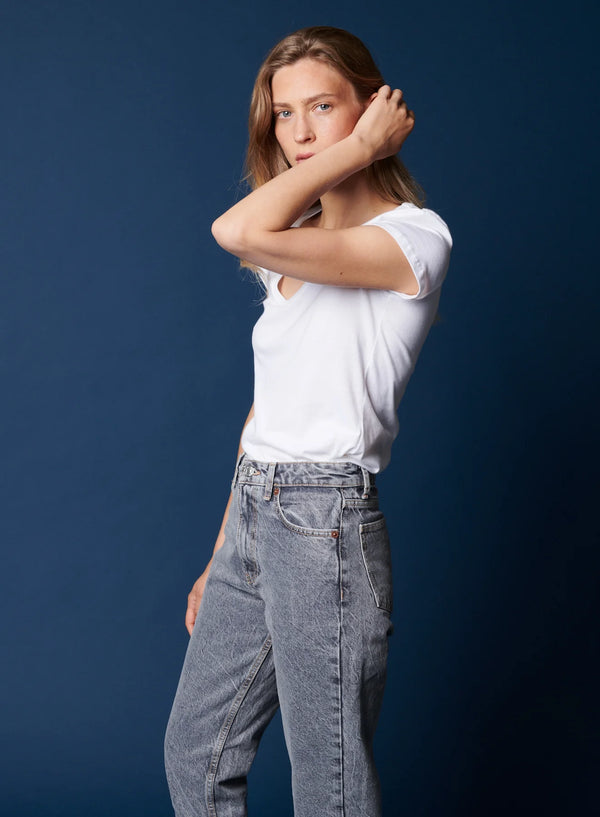 Majestic Filatures Deluxe Cotton S/S V-Neck Blanc