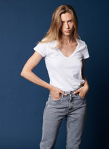 Majestic Filatures Deluxe Cotton S/S V-Neck Blanc
