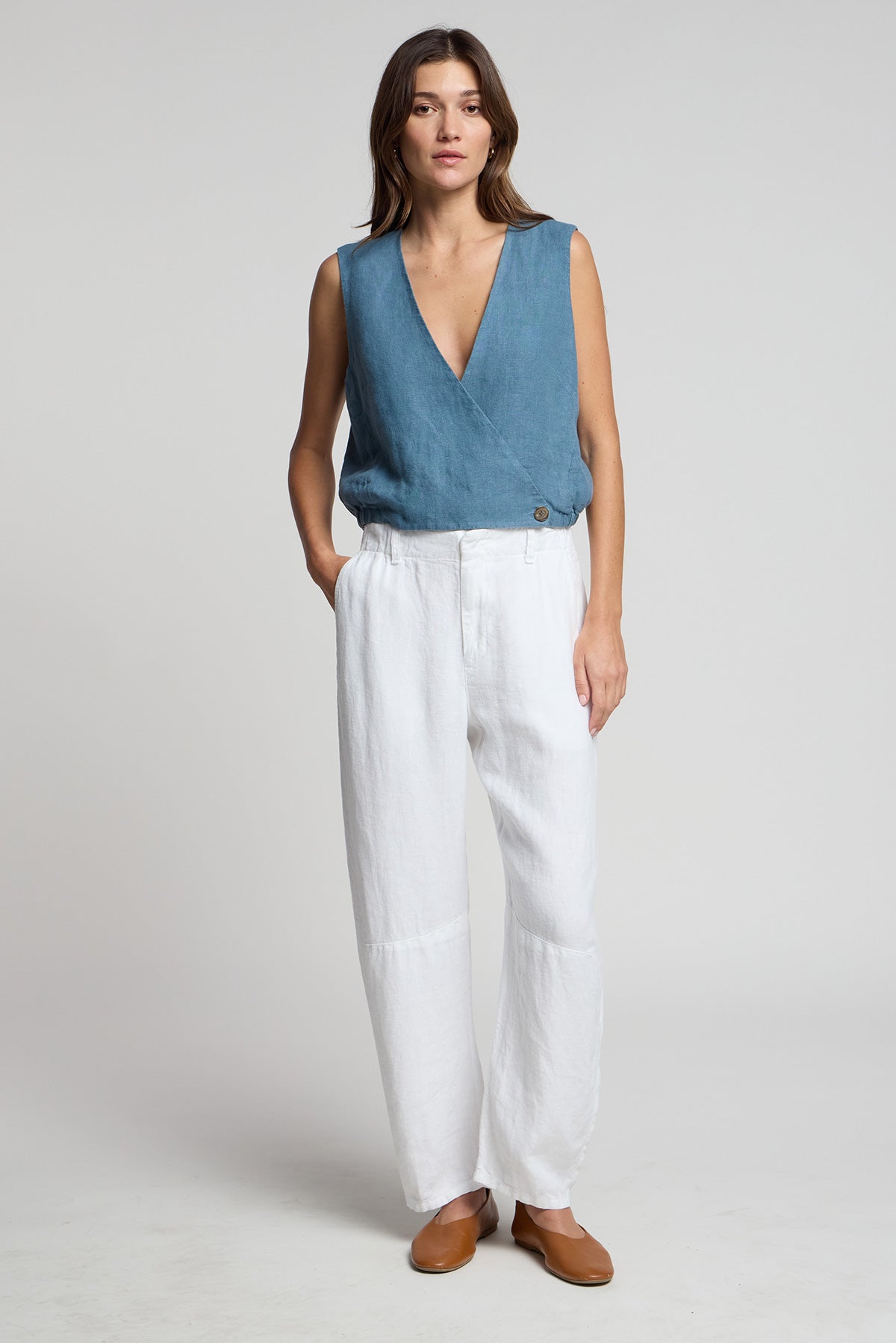 Velvet Ollie Heavy Linen Top | Hailstone