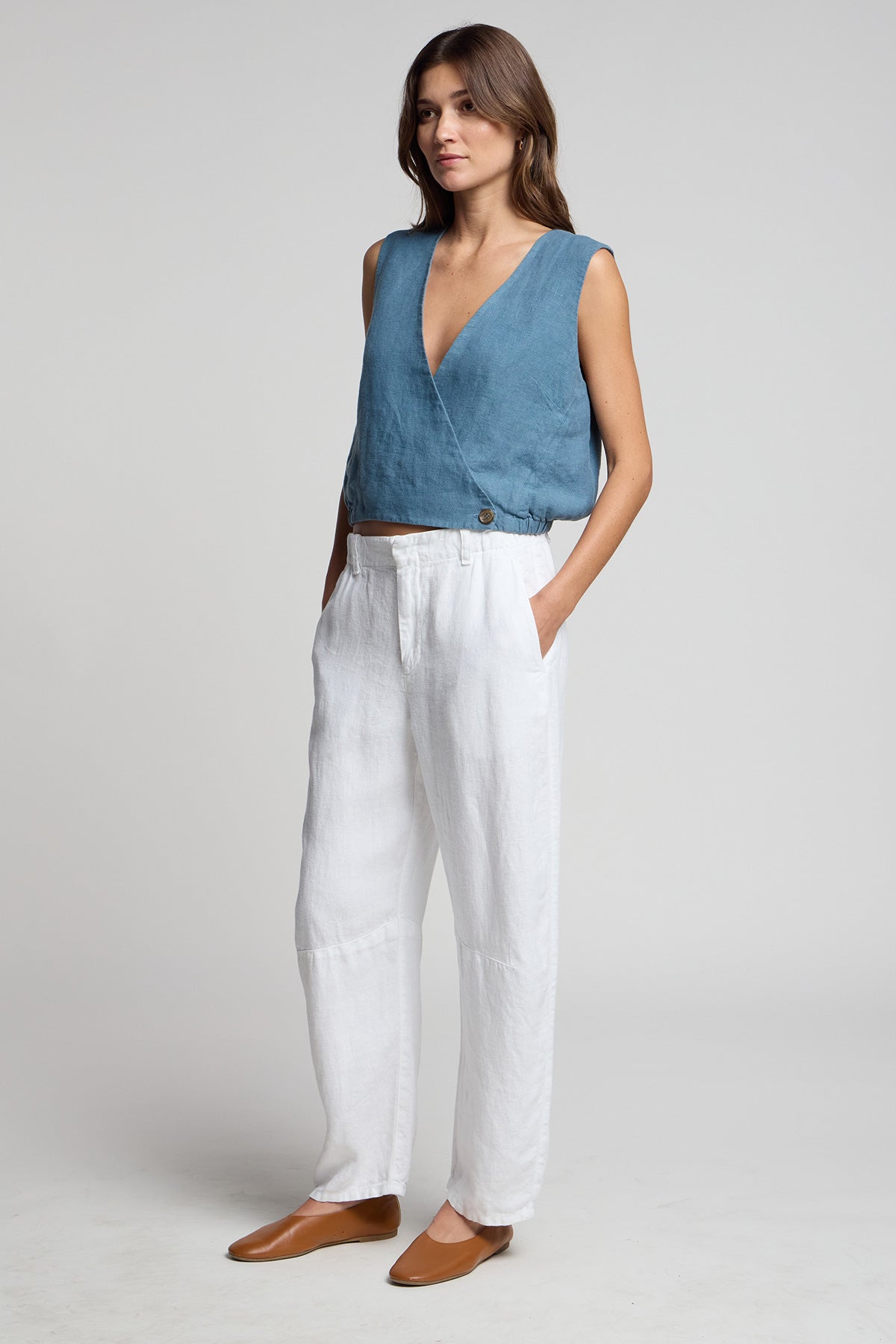 Velvet Ollie Heavy Linen Top | Hailstone