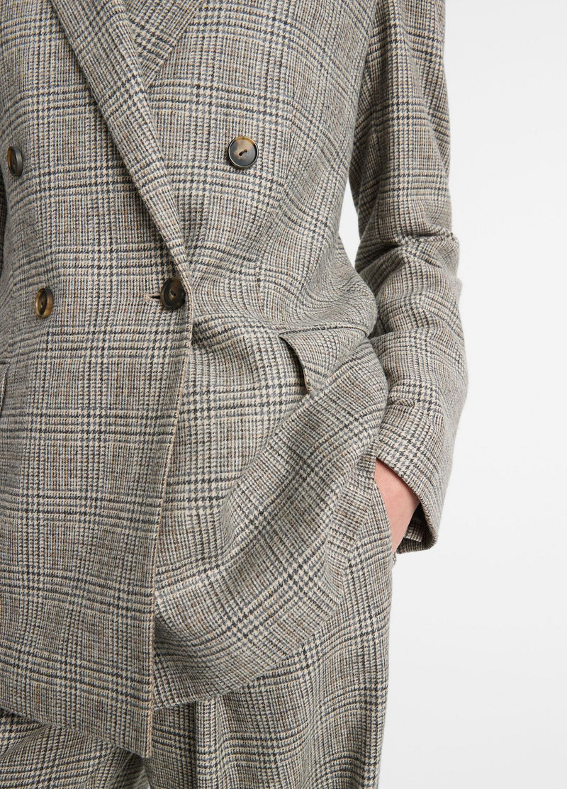 Vince Italian Wool Plaid Double Breasted Blazer